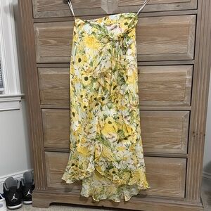 Lush Yellow Floral High Low Skirt